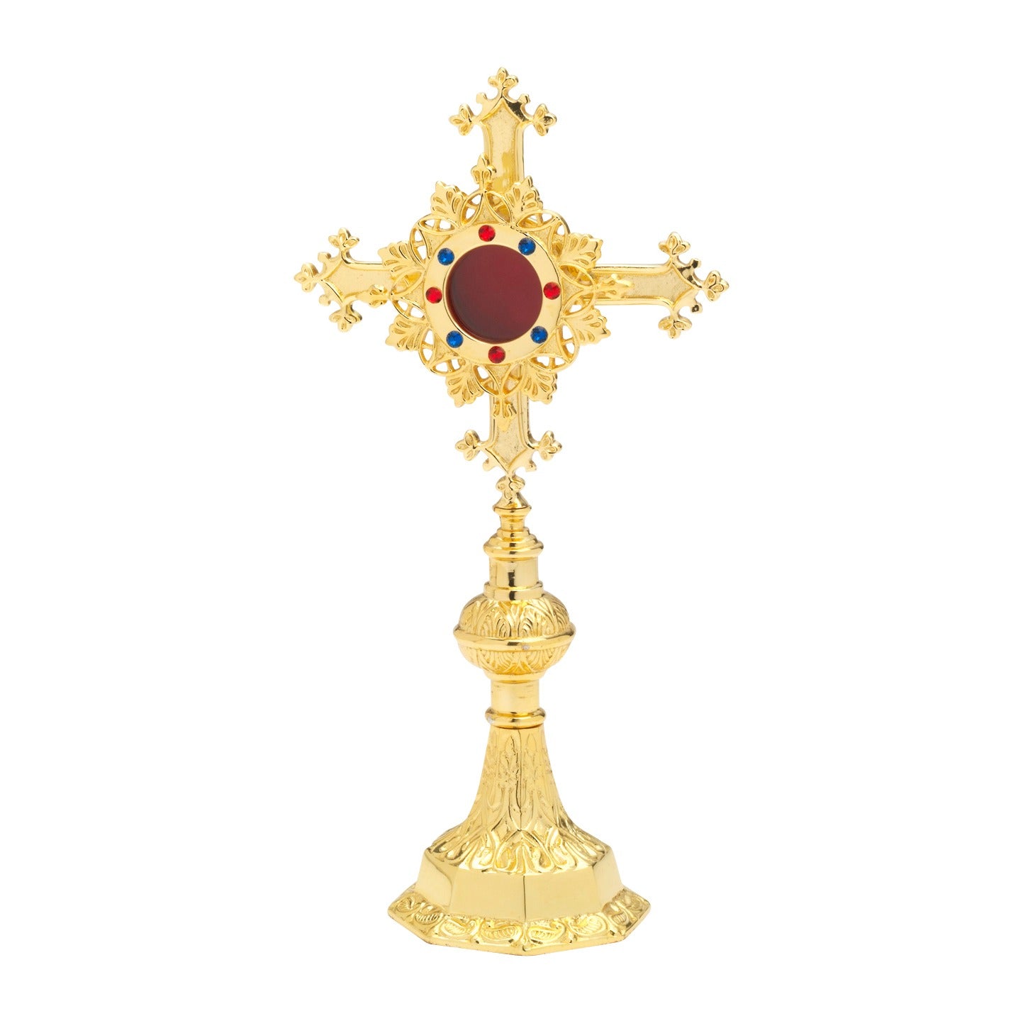 Reliquiario dorato con pietre H 27 cm