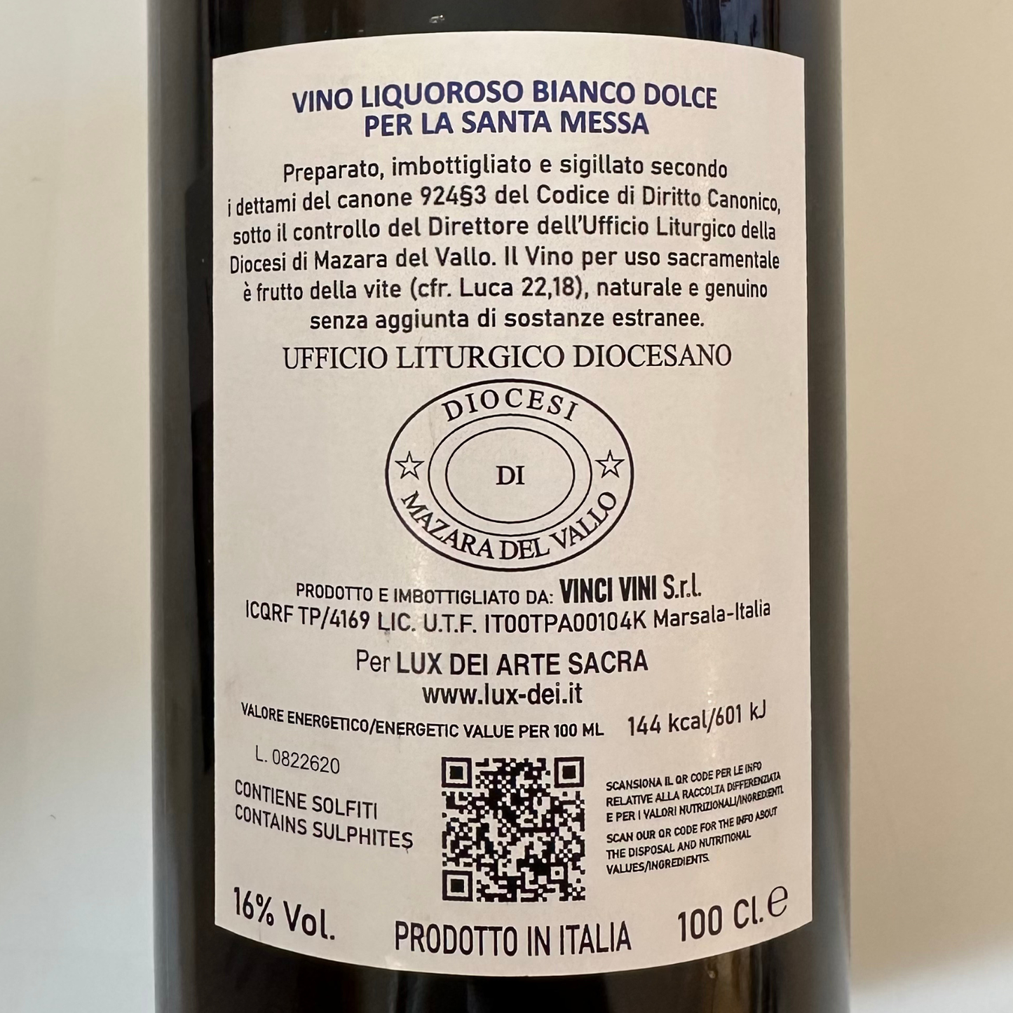 Vino liquoroso Dorato per Santa Messa - 1 Litro