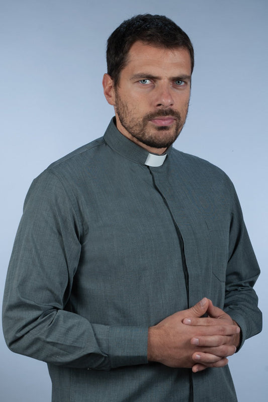 Camicia clergyman fil a filo grigio medio - luxdei.it