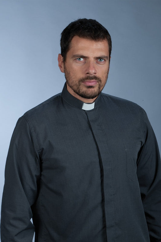 Camicia clergyman fil a filo grigio scuro - luxdei.it