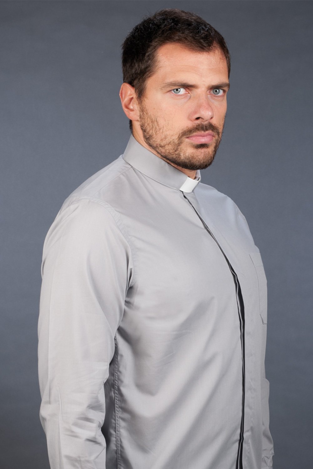 Camicia clergyman tinta unita grigio - luxdei.it