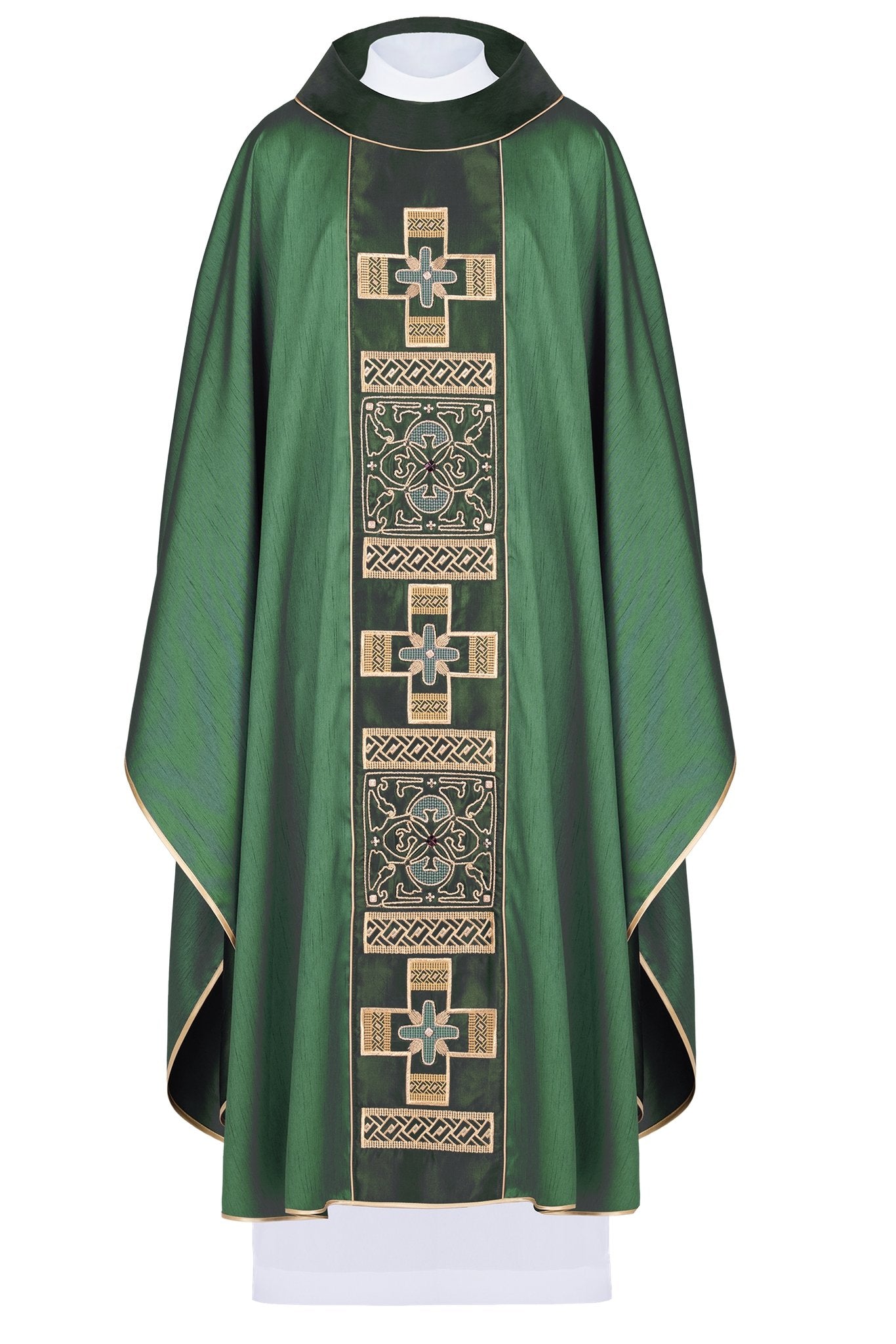 Casula con gallone ricamato e pietre decorative verde - luxdei.it