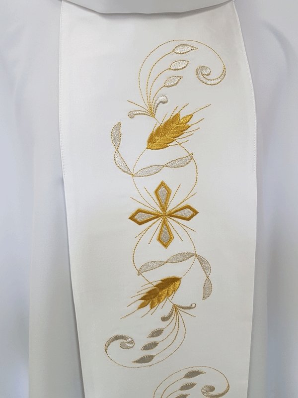 Casula con stolone ricamato in raso di cotone - luxdei.it