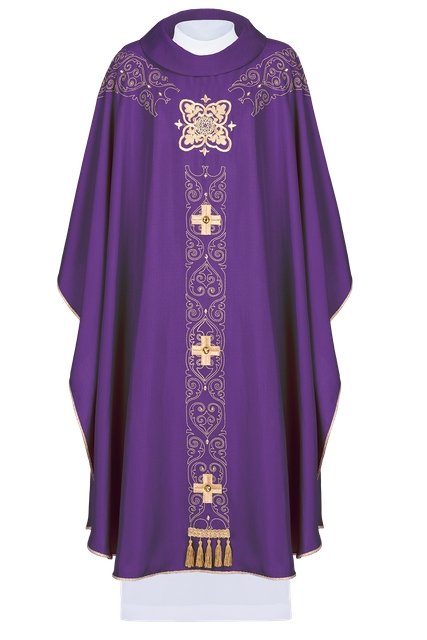 Casula ricamata e riccamente decorata viola - luxdei.it