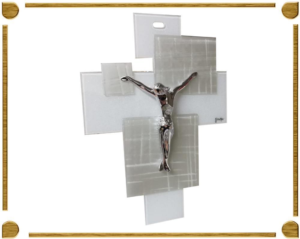 Croce in Vetro con Cristo in Argento - luxdei.it