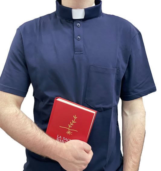Polo Clergyman Sacerdote Cotone 100 % - Blu - luxdei.it