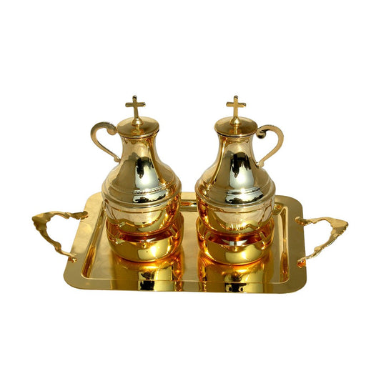 Vassoio con Bottiglie in Ottone color Oro - Lux Dei - Vendita Articoli Religiosi
