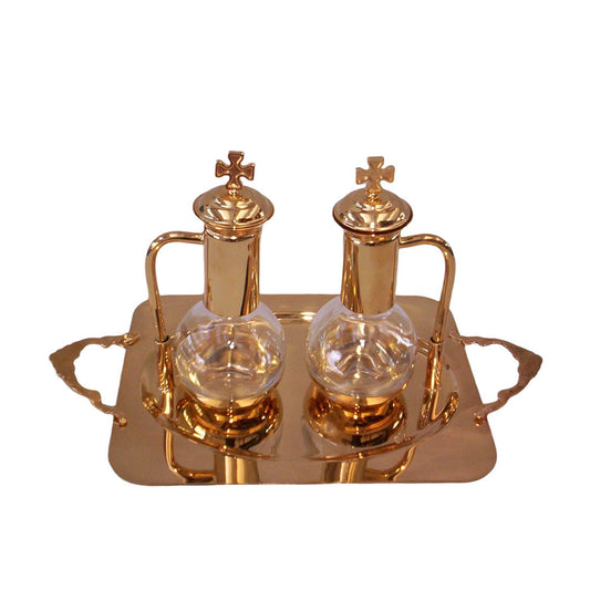 Vassoio Rettangolare con Bottiglia in Oro e Vetro - Lux Dei - Vendita Articoli Religiosi