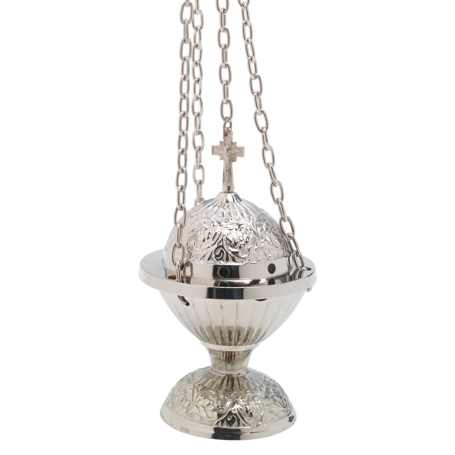Turibolo con croce placcato nickel H 18 cm