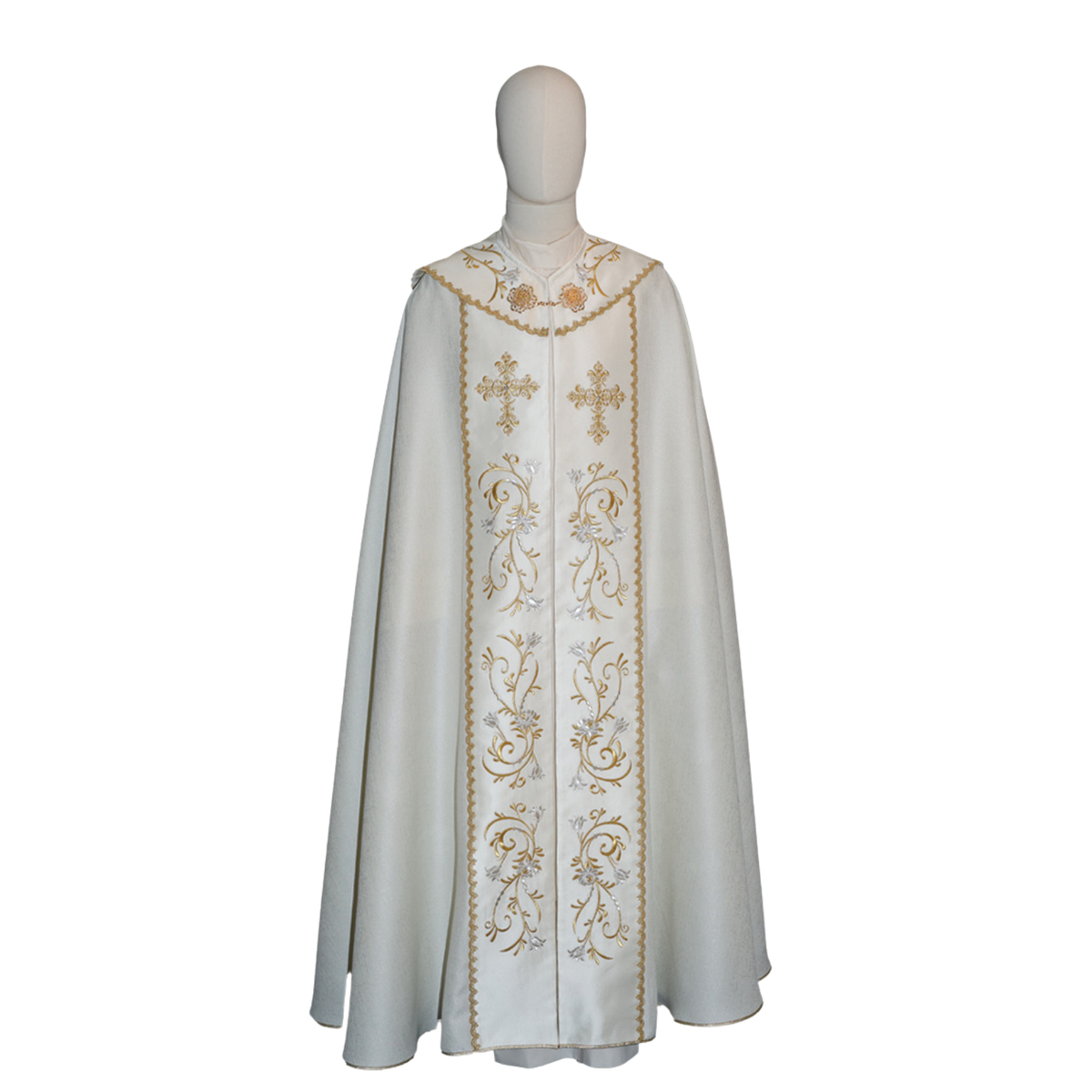 Piviale Misto Lana Rigato con Ricamo Oro e Argento
