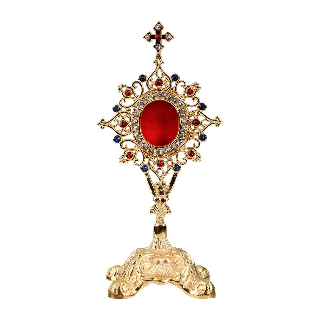 Reliquiario dorato con pietre H 24 cm