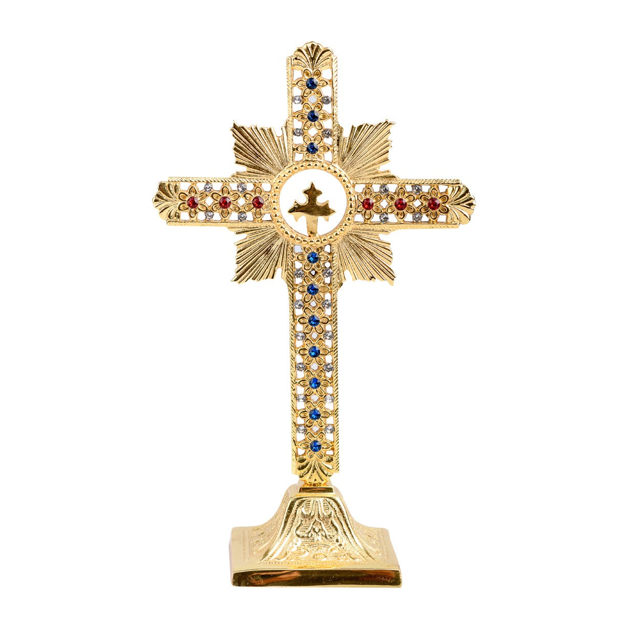 Croce dorato con pietre H 25 cm