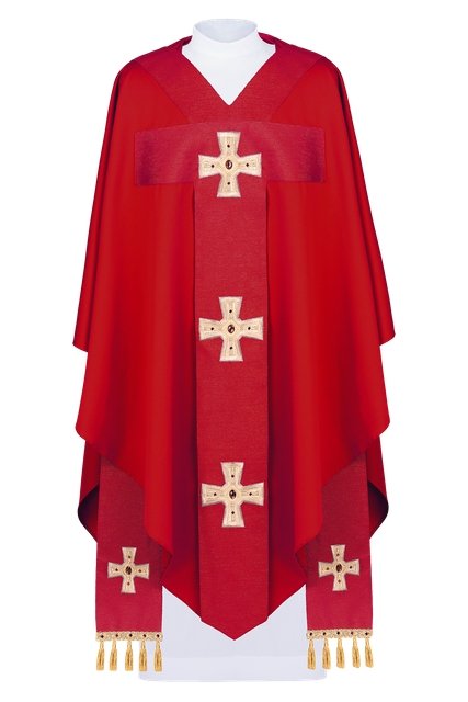 Casula con croci ricamate e decorate rossa - luxdei.it
