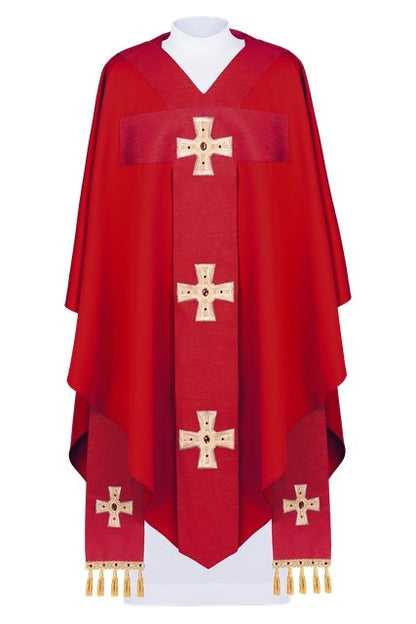 Casula con croci ricamate e decorate rossa - luxdei.it