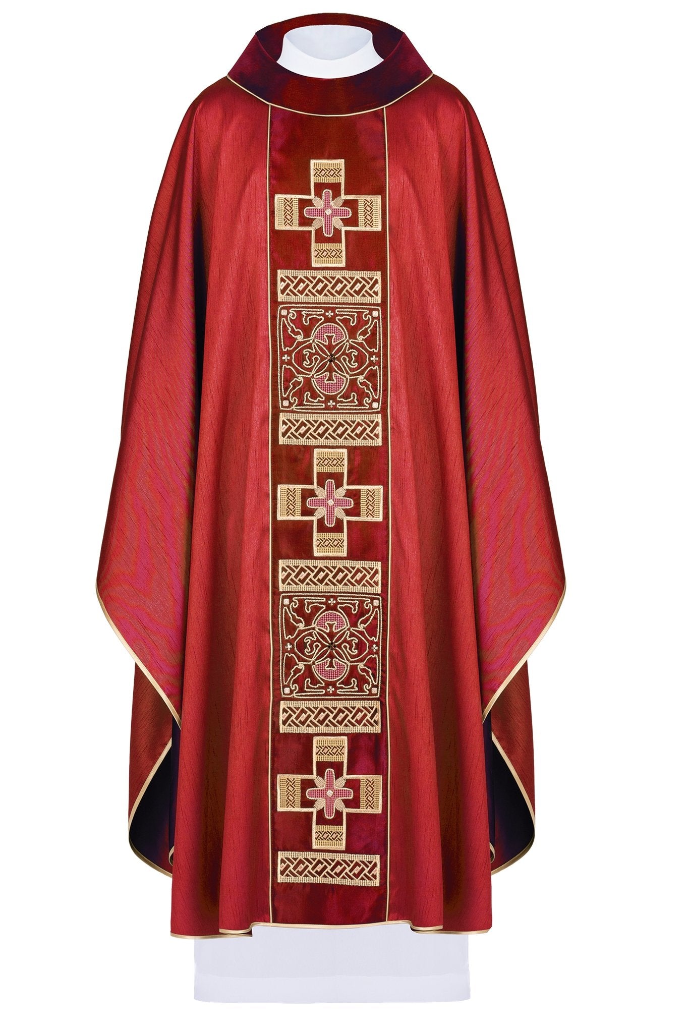 Casula con gallone ricamato e pietre decorative rossa - luxdei.it