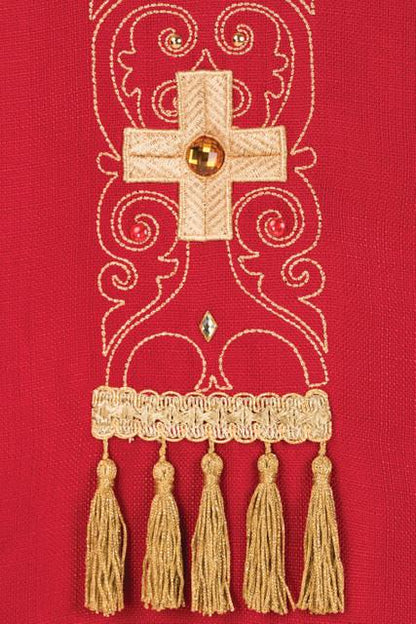 Casula ricamata e riccamente decorata rossa - luxdei.it