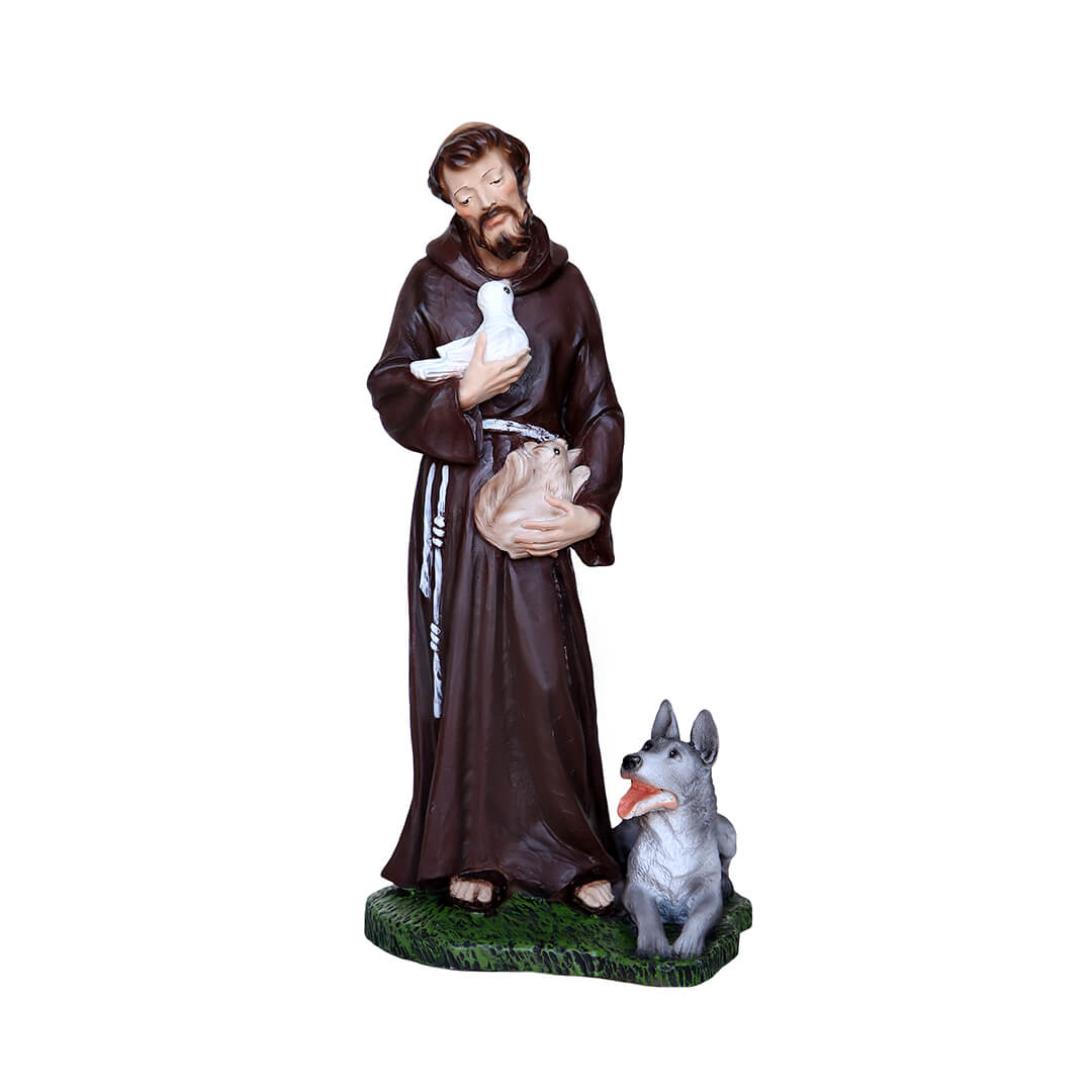 Statua San Francesco D'Assisi con Lupo - in resina - Lux Dei - Vendita Articoli Religiosi